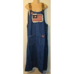 HAIK'S WOMENS STARS & STRIPES BLUE DENIM JEAN ROMPER DRESS LARGE   NWT  D141